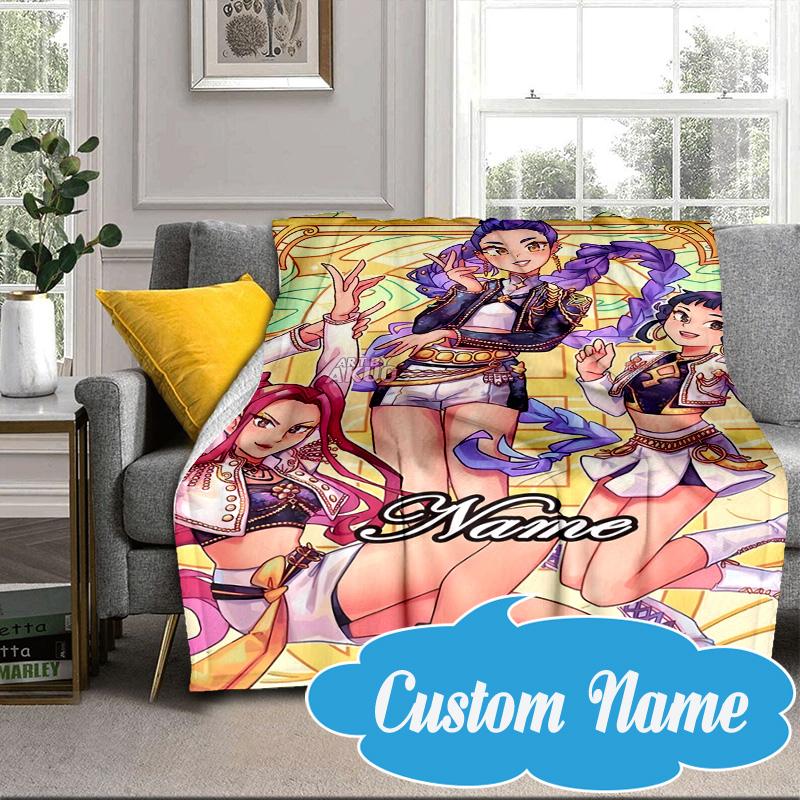 Custom Name Fantasy Night Trio K-Pop Blanket bed sofa Blanket Flannel Blanket for Camping, Hiking, Picnic Essentials,gift for Fan family