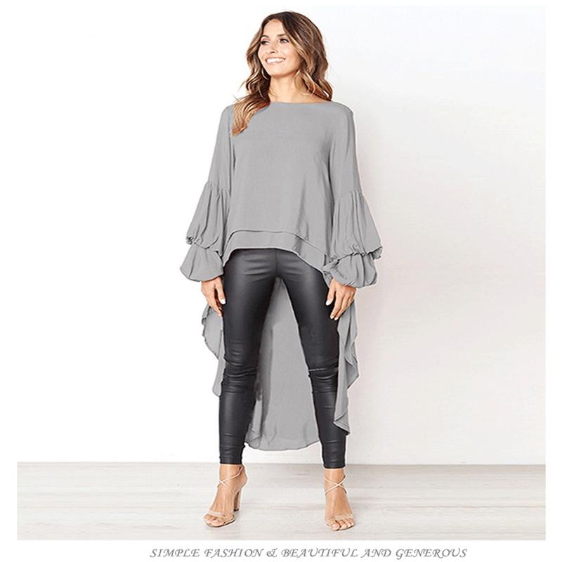 Dámský podzimní zimní svetr s dlouhým rukávem Šifonová košile Nepravidelný šifonový top pro ženy