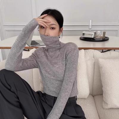 Women's Slim-Fit High-Neck Wool Pullover - Thin, Transparent, Solid Color, Versatile Knit Base Shirt for Autumn/Winter
