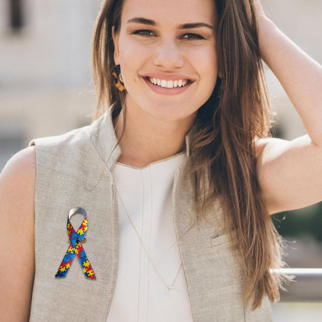 100pcs Autisms Support Satins Ribbon Pins Colorful Awareness Brooches Accessory for Fundraising Social Cause Event