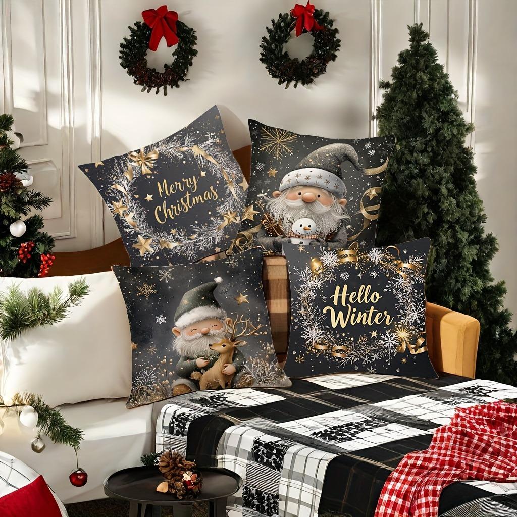 Christmas Themed Pillowcases: Dwarfs, Wreaths & Winter Greetings Sofa Room Cushion Cover Home Decoration New Year Gift
