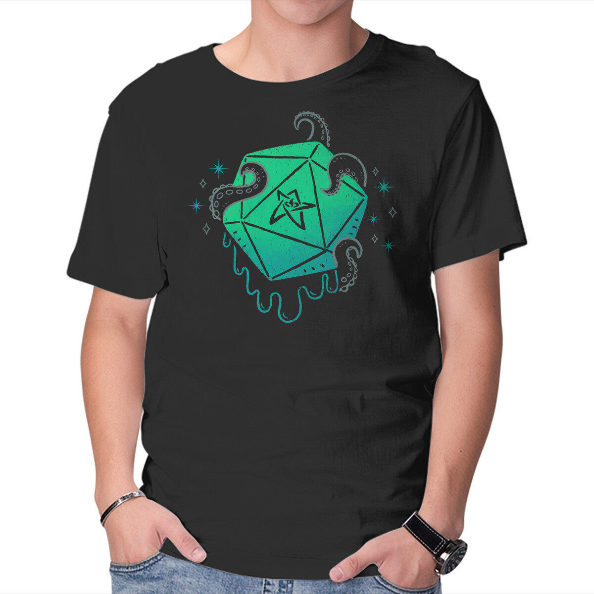 Unisex Crew Neck T-Shirt Cthulhu Dice Graphic Short Sleeve Casual Tee M