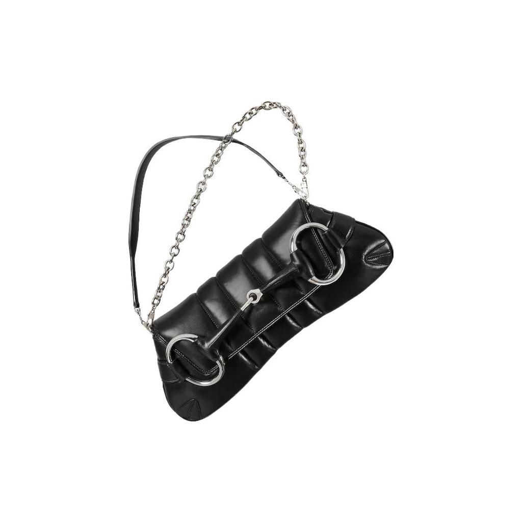 GUCCI Horsebit 1955 Leather Reproduction Shoulder Bag Shoulder Bag Clutch Womens Black