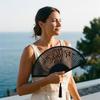 Portable Hollowed-Out Folding Fan Classical Vintage Chinese Style Bamboo Fan with Tassel Decorative Dance Fan Performance Prop