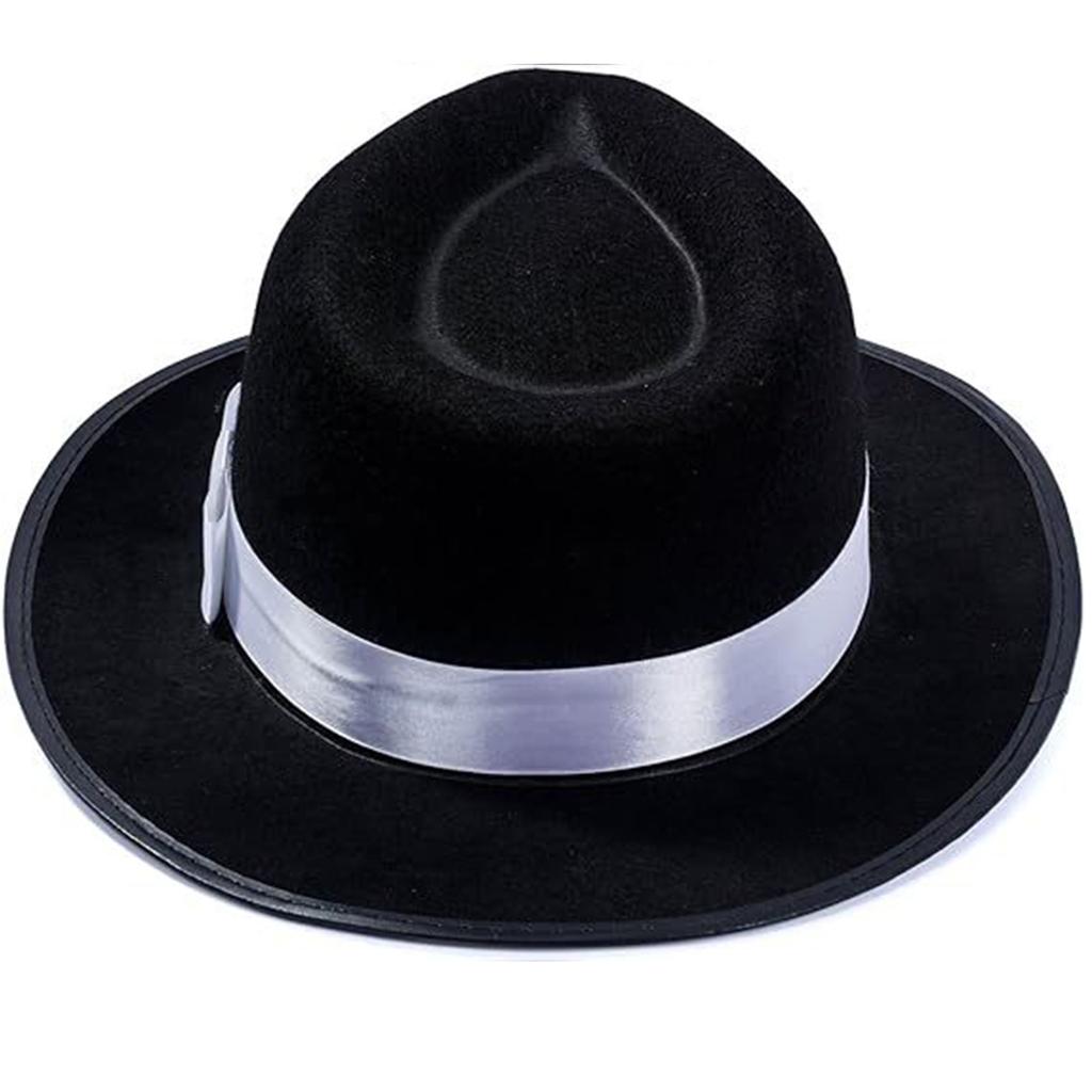 Vintage Fedora Hat for Women Men with Belt Panama Hat Magician Cap Black Flat Top Hat Cosplay Costume Party Dress Up Hat