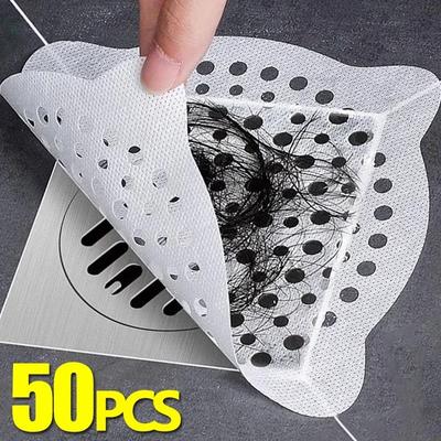 50 Pièces Autocollant de Bonde de Sol Jetable Filtre Passoire d'Évier Anti-bouchage Maille Filtrante Salle de Bain Douche Capteur de Cheveux Grille de Vidange Trou