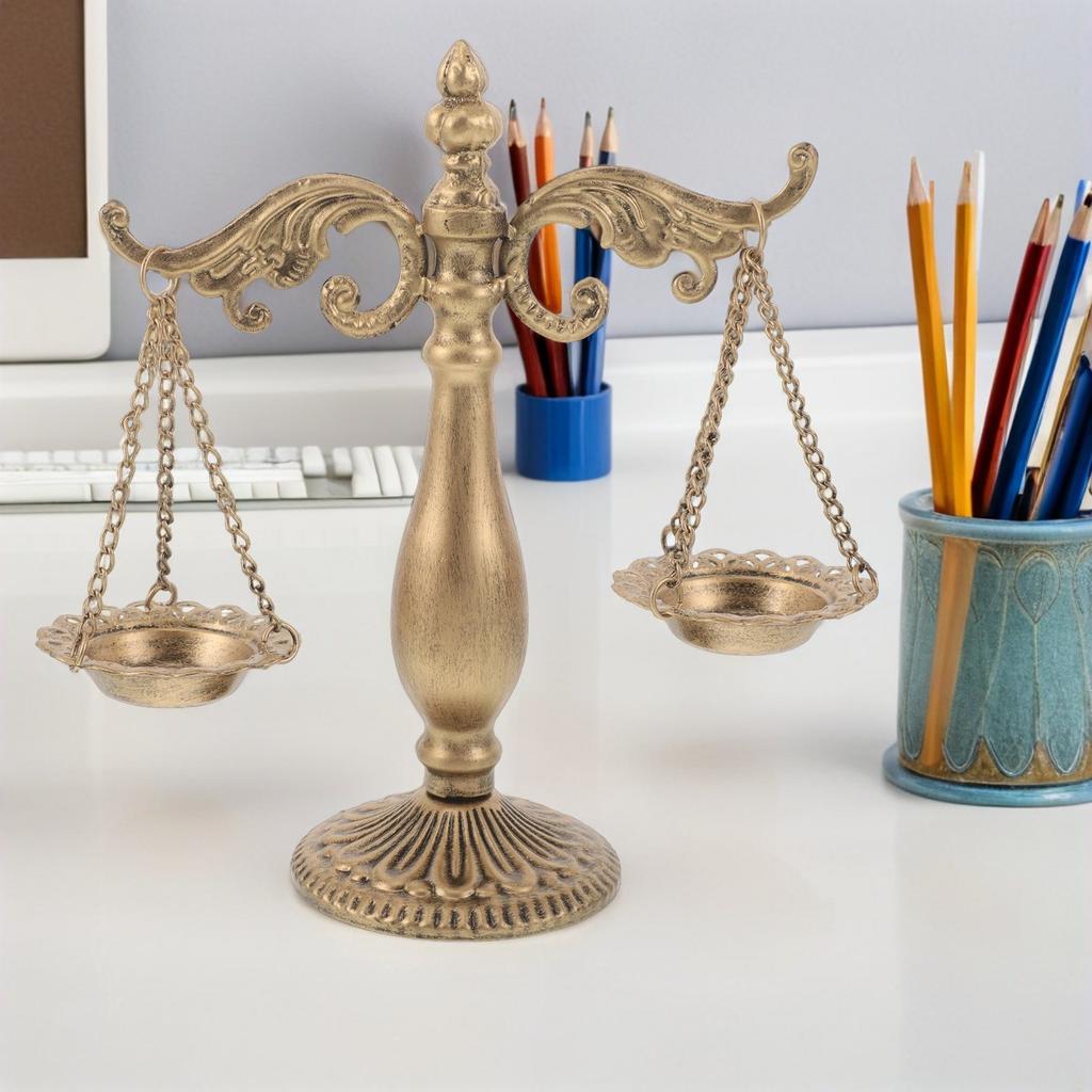 Retro Vintage Libra Balance Scale Metal Sculpture Ornament for Office Desk Home Library Justice Scale Decoration Lawyer Decor