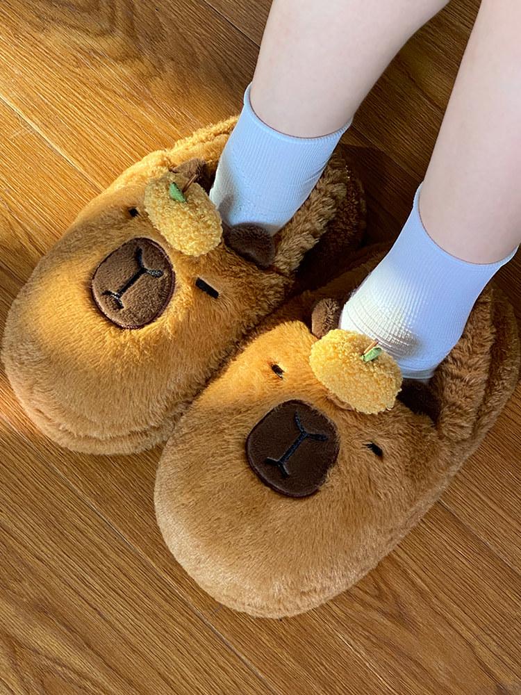 Plyšové bavlněné pantofle kapybara pro dívky - Roztomilé, hřejivé zimní domácí boty