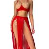 Alluring Red Mesh High-Waisted Lingerie Set