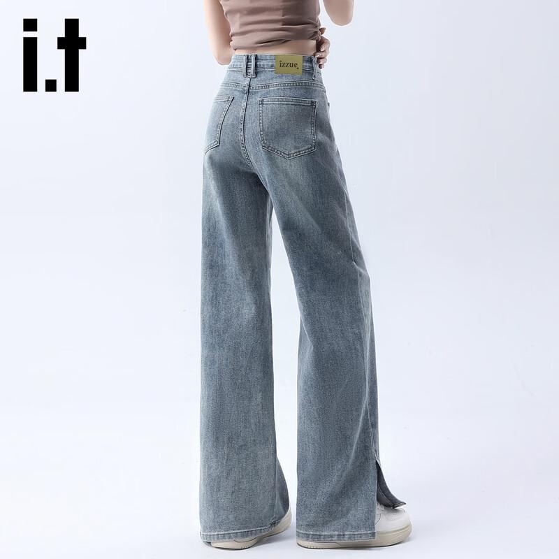 Izzue It Women's High-Waist Split Hem Vintage Wash Wide-Leg Jeans