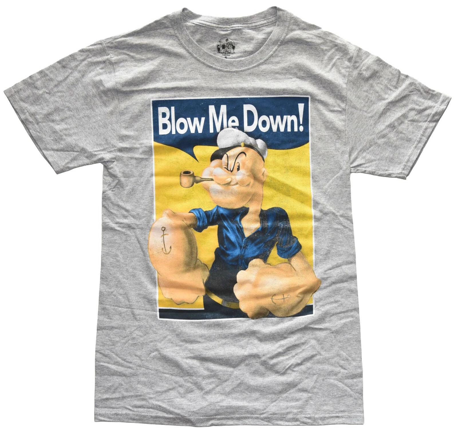 Popeye Blow Me Down! Grey Heather Men s Graphic T-Shirt New XS