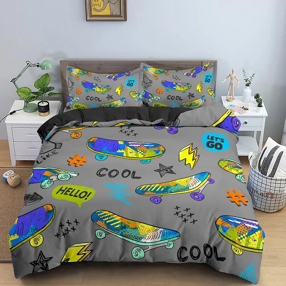 Skateboard Junge Zehner Hip Hop Stil Beding Bunt Regenbogen Tie-Dye Dekor Hippie Weiche Bettbezug Abstrakte Graffiti Kunst für Kinder Geschenk