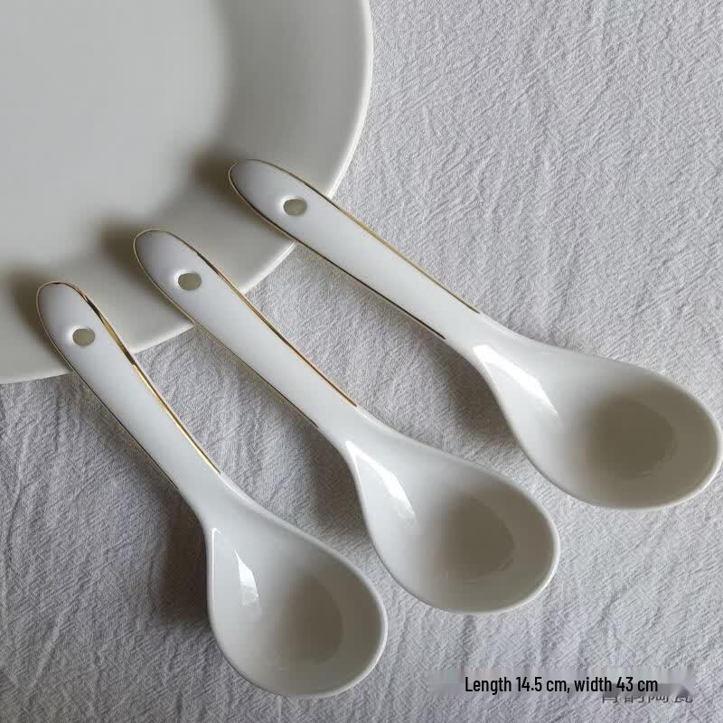 Qiwei Flat Bottom Ceramic Soup Spoon
