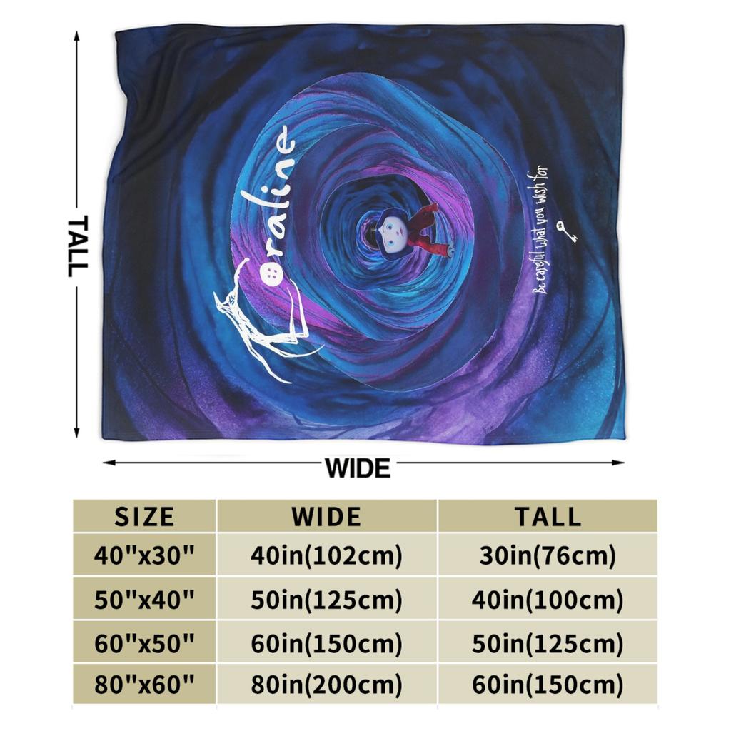 Coraline Halloween Horror Blanket Flannel Spring Autumn Portable Lightweight Throw Blankets for Home Car Bedding Throws