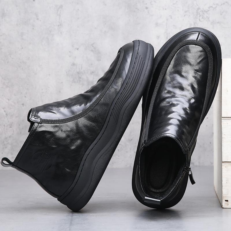 New Chelsea Shoes Slip-On Mens Leather Ankle Boots Fashion Male Motorcycle Boots Business Casual Shoes Men Simple Botas Sneakers