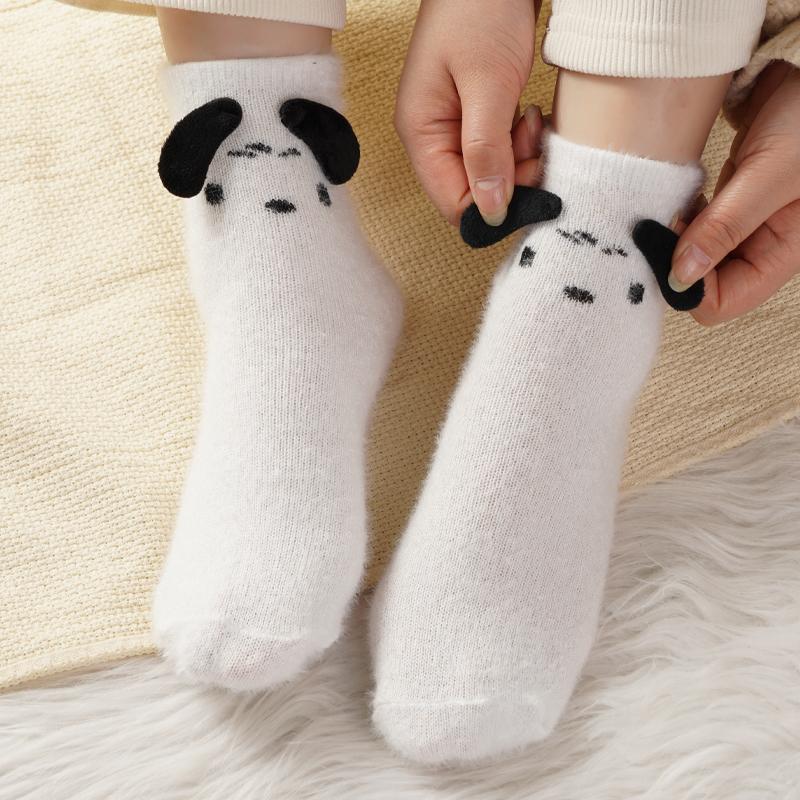 

Милые носки из норки, милые, женские, защита от холода, зимние, теплые, плюшевые, с рисунком щенка, утолщенные, для сна One size белый