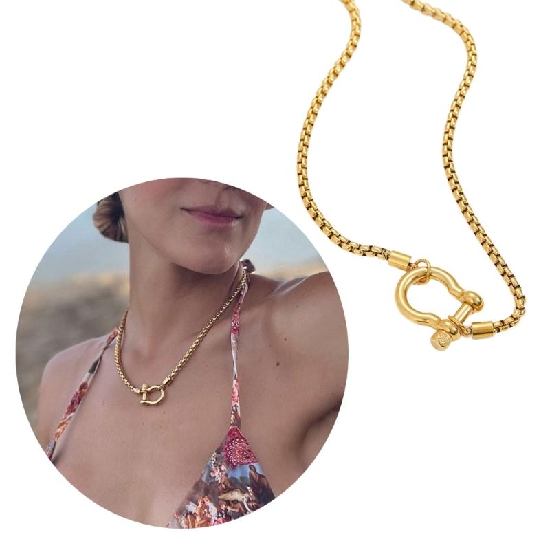 Gold Plated Carabiner Style Necklace Titanium Steel Pendant Neckchain Jewelry Ideal For Unisex Wear And Gift