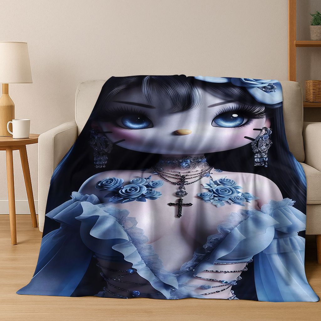 3D Sexy Hello Kitty Cat Girls Cartoon Flannel Blanket,Warm and Cozy Soft Throw Blanket for Home Bedroom Bed Sofa Picnic Cover