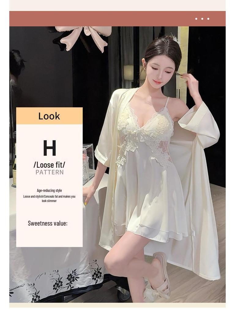 Ice Silk Women's Sexy Lace Camisole & Robe Set - Perfect Gift for Girlfriend - New Spring/Summer/Autumn Collection