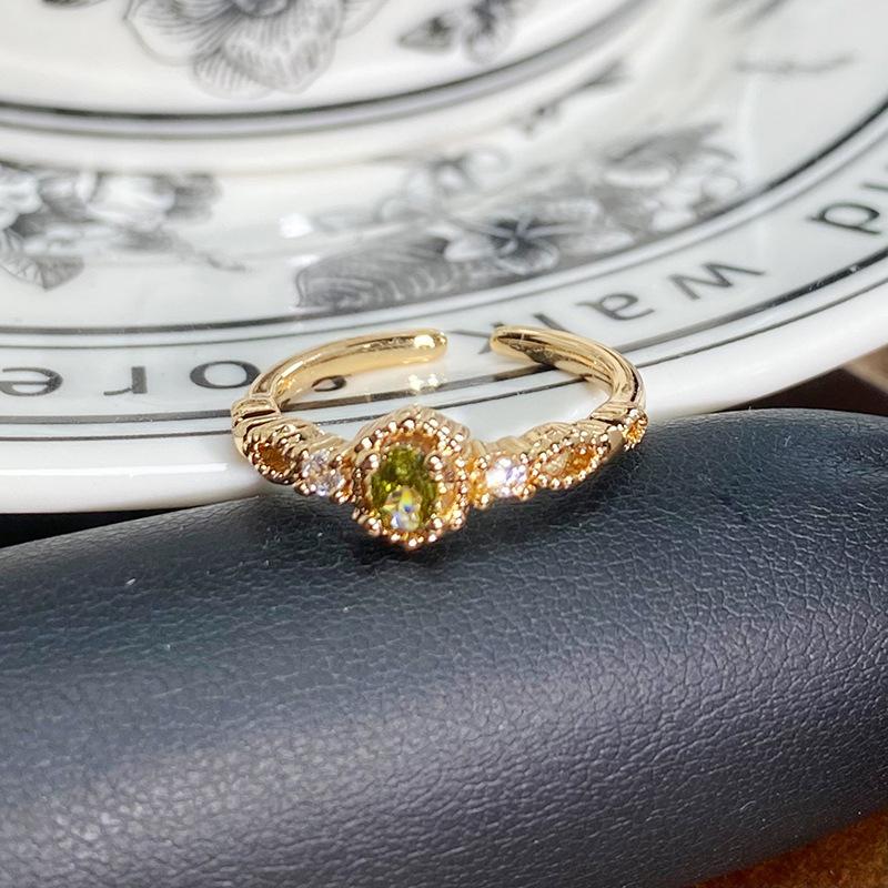 

Medieval Vintage Gold Series Enamel Dripping Oil Zir*****Pening Ring Retro Light Luxury High-End Ring Woman Adjustable opening