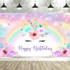 Tauabdruck Charmantes Rosa Einhorn Geburtstag Hintergrund Kulisse Regenbogen Einhorn Schloss Märchen Tischdecke Banner Foto Requisiten 618