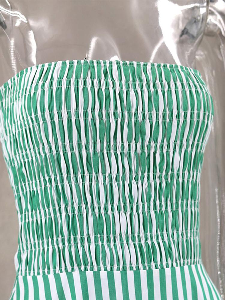 Полосатое платье миди без бретелек — фото 12