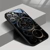Black Gold Mechanical Clock Pattern Tempered Glass Phone Case For iPhone 17 16 15 Pro Max 14 13 12 11 17Air 7 Plus XR XS X Cover