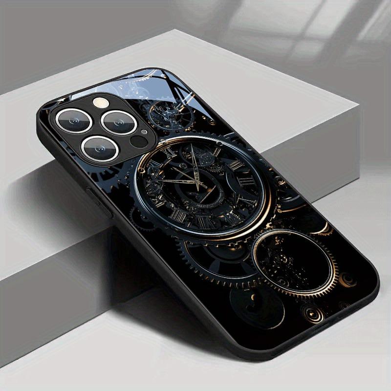 Black Gold Mechanical Clock Pattern Tempered Glass Phone Case For iPhone 17 16 15 Pro Max 14 13 12 11 17Air 7 Plus XR XS X Cover