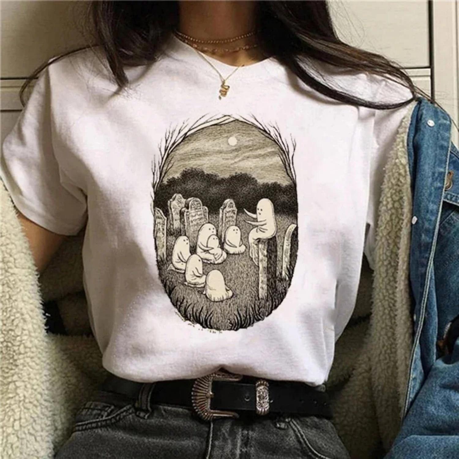 

Clothes 90 s Halloween Witch Style Trend Short Sleeve Women s T-shirt Plus Size Print Top Graphic Aesthetic Women XXXXXL білий