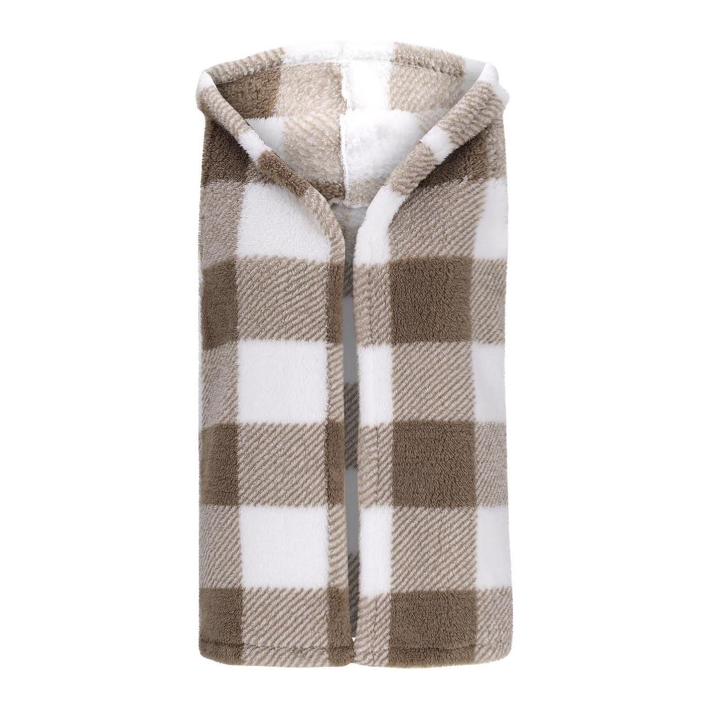 Dámský temperamentní kardigan kostkovaný s kapucí plyšová vesta bunda