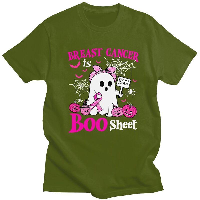 Mens Breast Cancer Is Boo Sheet Halloween Breast Cancer Awareness T Shirt Pure Cotton Short Sleeve Tee Shirt Streetwear Clothes