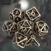 7 Pcs Yellow Bone Metal Dice Hollow Metal Polyhedral Dice Set Suitable for Role-Playing RPG  Board Game Card Game