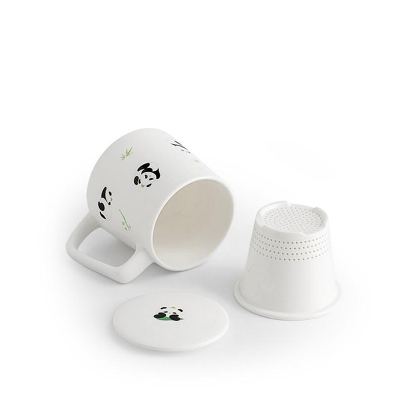 Chinesische Handgefertigte Keramik-Teetasse Niedliche Panda-Musterung Teetasse Büro-Wasserbecher Tee-Wasser-Trennungstasse mit Sieb Teegeschirr 330ml