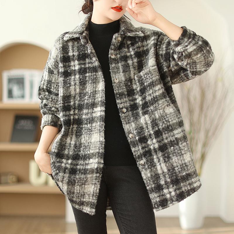 

DIMANAF 2025 Новые осенне-зимние женские пальто и куртки больших размеров, хлопковые, толстые, с длинным рукавом, свободные, повседневные, верхняя одежда, винтажная женская клетка one size чёрный