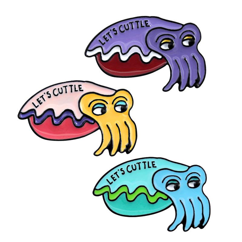 Big Eyes Anime Squid Drip Oil Brooch - Underwater Animal Cuttle Pin Badge