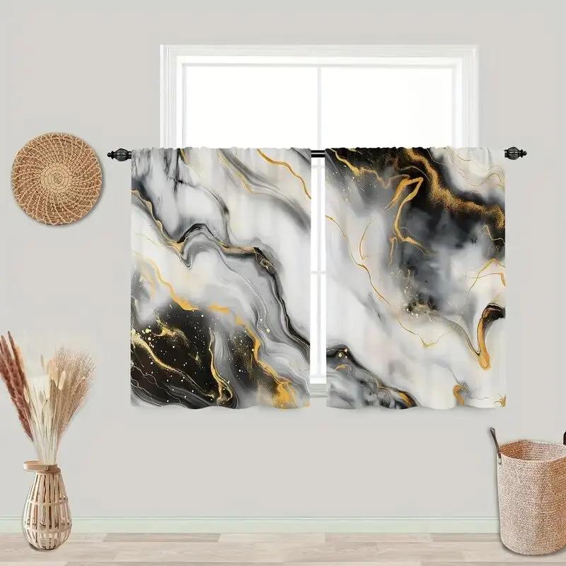 Marble Gold Black Abstract Luxurious Pattern Printed Curtains Window Decoration Home Room Curtain Polyester