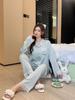 Ice Silk Pajamas Spring and Summer High-end Lace Edge Long-sleeved Court Style Loungewear Girl Sweet Style Pajamas 1181