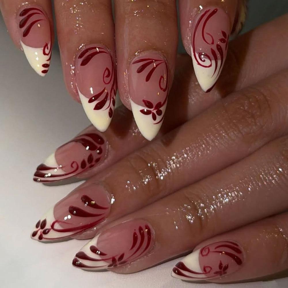 

Long Almond Fake Nails Vintage Nail Tips New Press on Nails DIY LC587