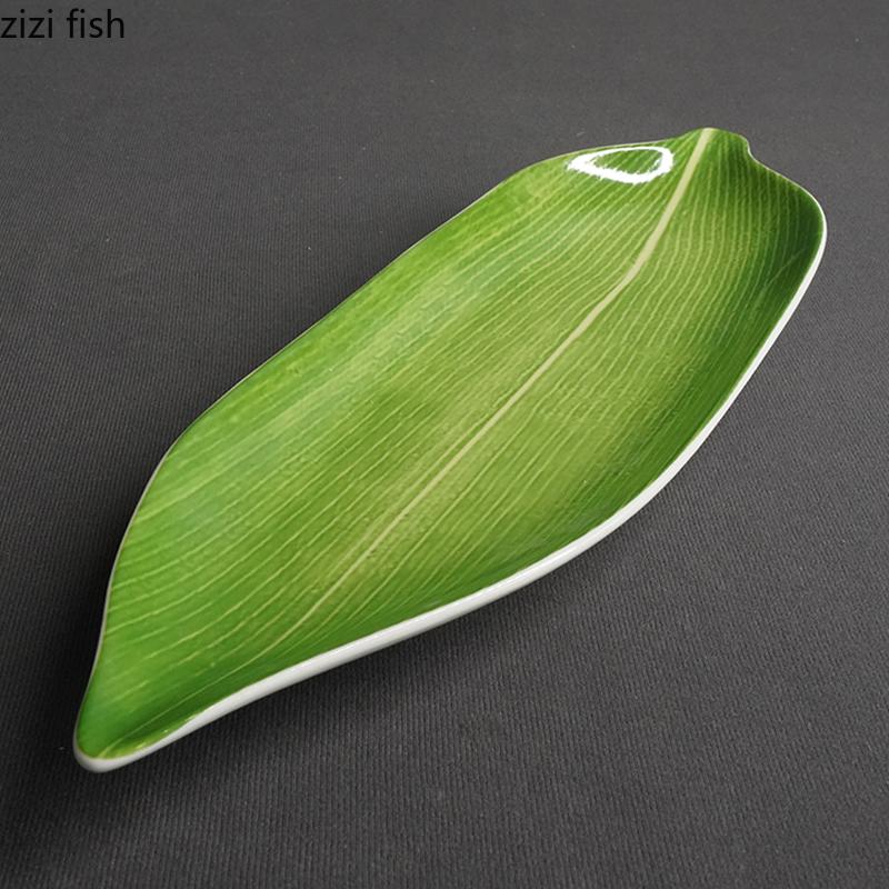 Green Zongzi Leaf Plate Ceramics Dining Plate Sushi Plates Sashime Flat Plates Dessert Bowl Dim Sum Dish Fruit Bowl Snack Tray