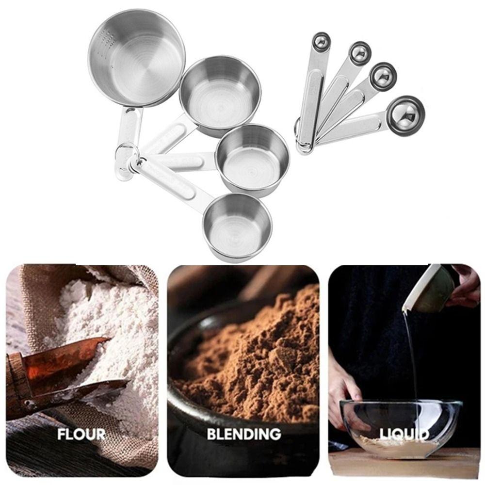 8Pcs Stainless Steel Measuring Cups Measuring Spoons Set Scaled Baking Tools  Coffee Measuring