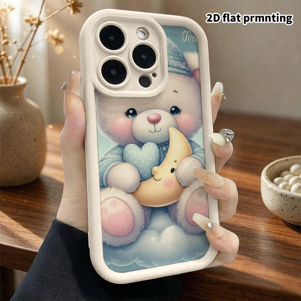Phone Case: 2D Flat Design Suitable for iPhone 18 17 16 15 14 13 Pro Step Protection Case, Sleepy Little White Bear, Christmas and Halloween Gift