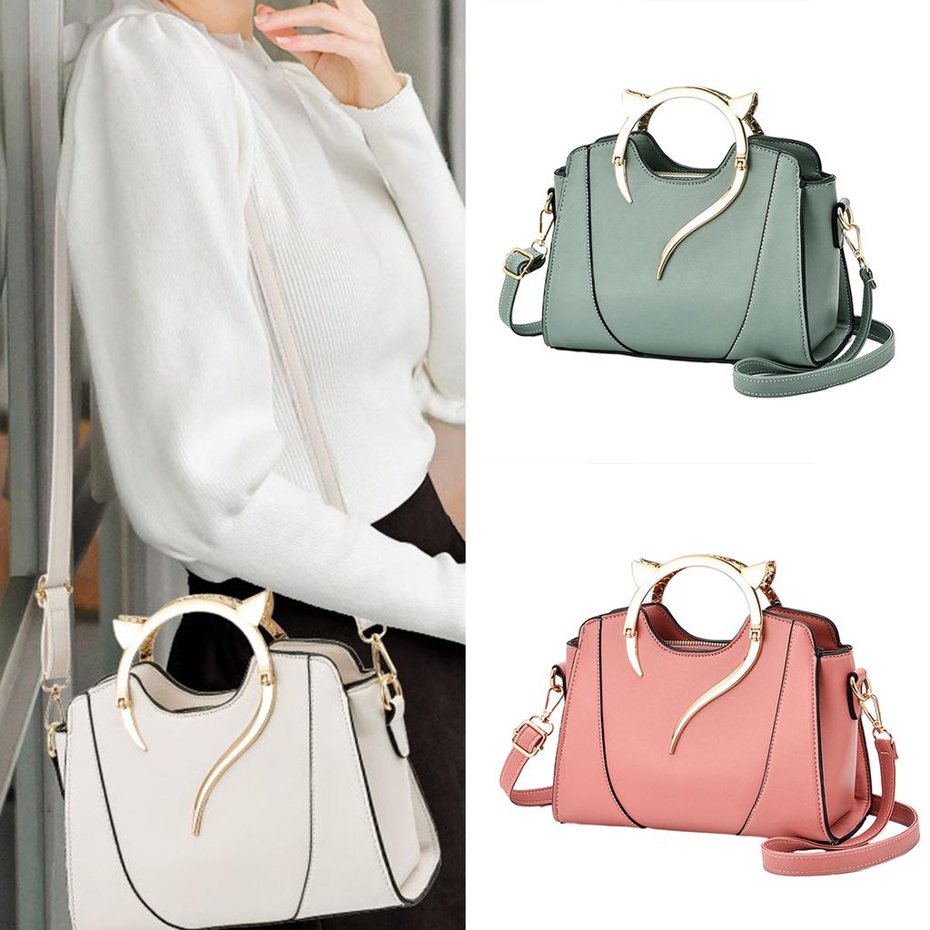 Women Cute Cat Ear Top Handle Shoulder Crossbody Bag Zippered PU Leather Solid Handbag Purse Elegant Messenger Bag Purse