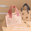 Flower Print Lunch Bag High-Value Student Handbag Convenient Portable Meal Carrier All-Match Floral Tote for Picnics & School