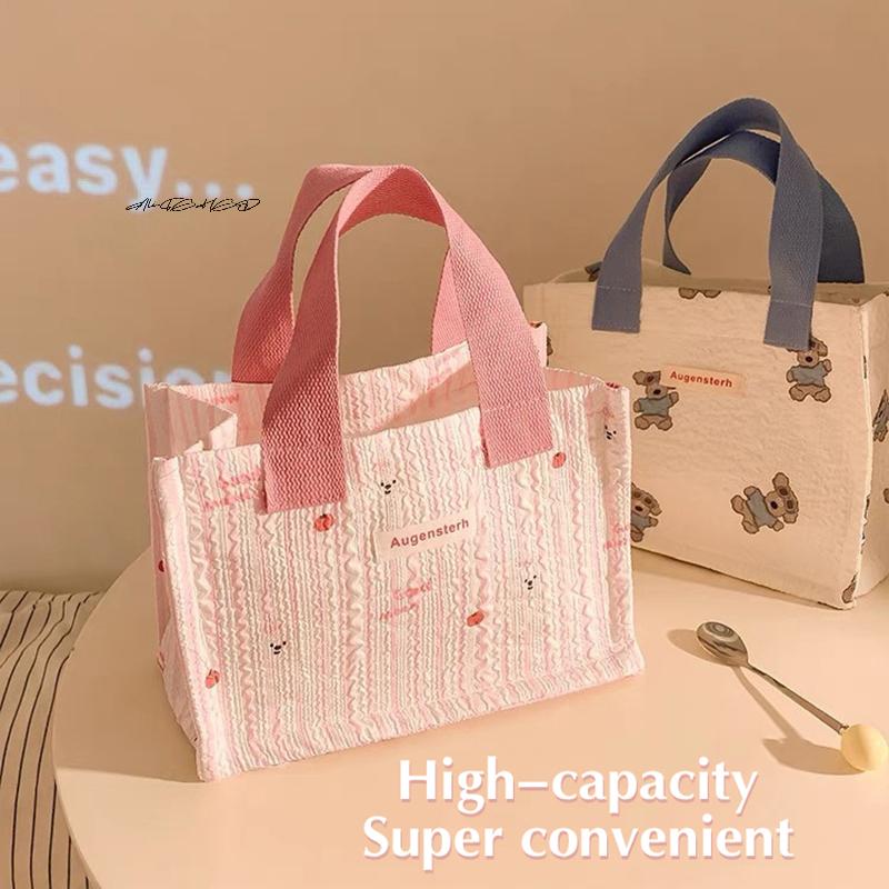 Flower Print Lunch Bag High-Value Student Handbag Convenient Portable Meal Carrier All-Match Floral Tote for Picnics & School