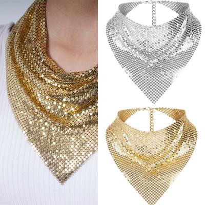 Shimmering Bandanas Scarf for Party Punk Metallic Neck Scarf for Women Fashion Neck Tie Club Party Costume Neckwear