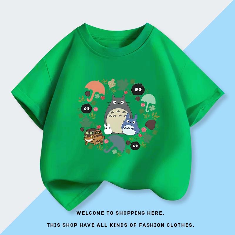 Totoro Mode bedrucktes Kinder-Kurzarm-T-Shirt aus reiner Baumwolle im Sommer, Bonbonfarbe, Koreanische Version, Lässiges Oberteil