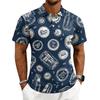 Men's Casual Printed Short Sleeve Button Down Shirt Collar Summer Top