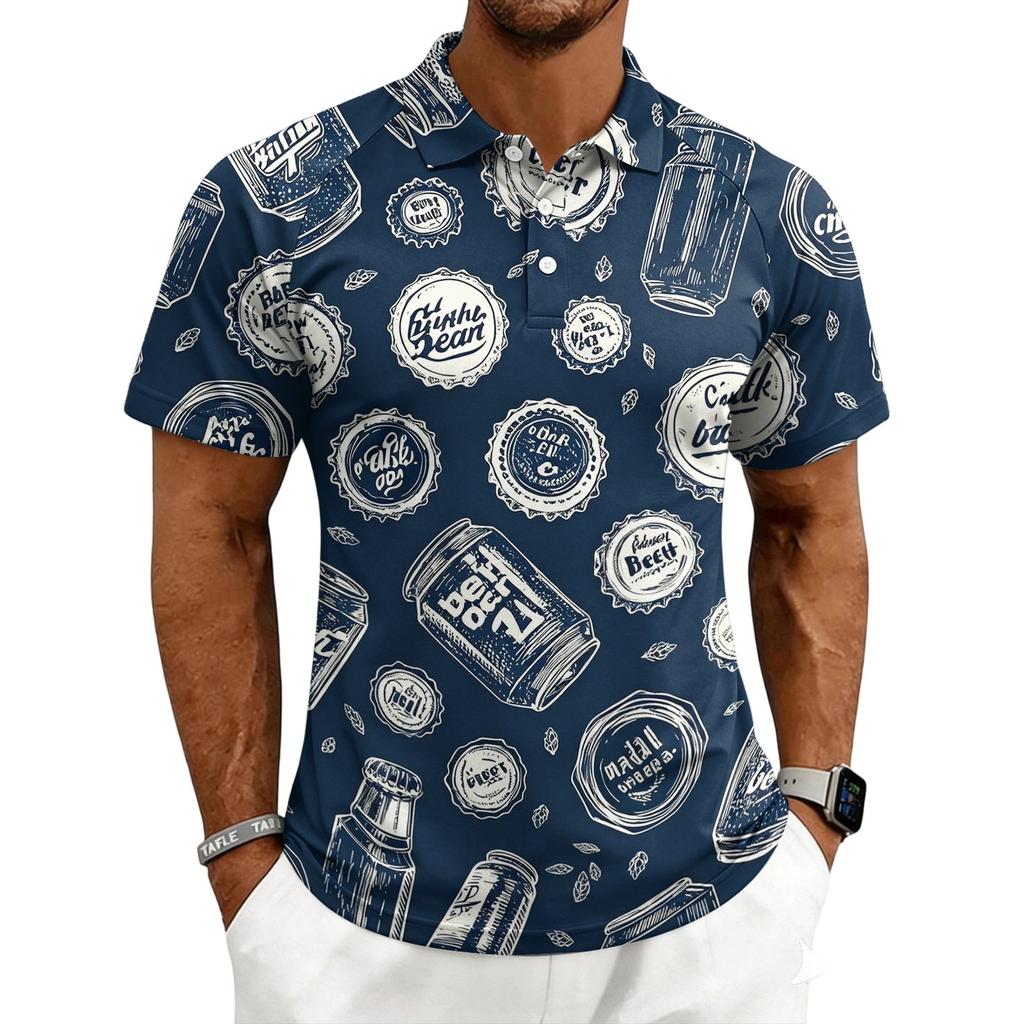 Men's Casual Printed Short Sleeve Button Down Shirt Collar Summer Top