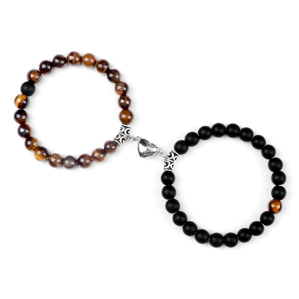 2 stuks/set Hartvormige Magneet Hanger Armband Koppels Liefde Betekenisvol Natuursteen Armbanden Sieraden 8MM Elastische Pulsera Cadeau Nieuw