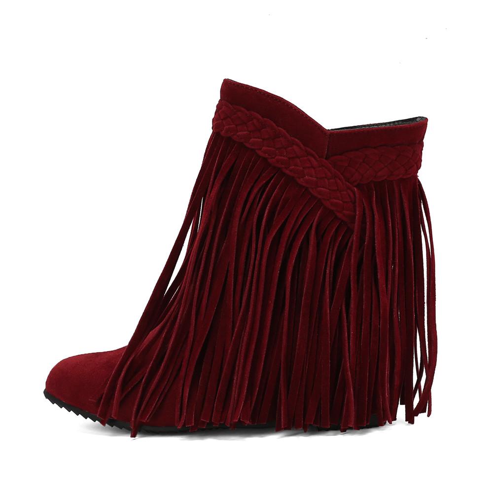 Mote 2025 Mote Høst Vinter Ny Etnisk Kvinne Bohemsk Flock Dusk Skjult Mokasin Ankelstøvletter Støvletter Frynser Kvinne Slip-On Sko